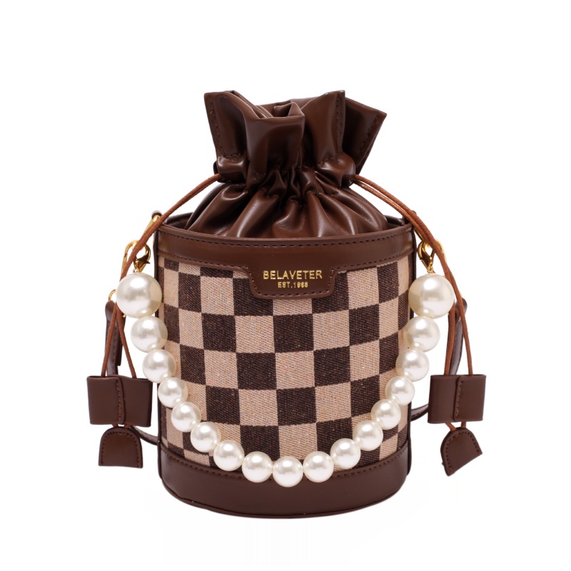 Túi đeo chéo IELGY họa tiết kẻ ô đính hạt ngọc trai cỡ nhỏ