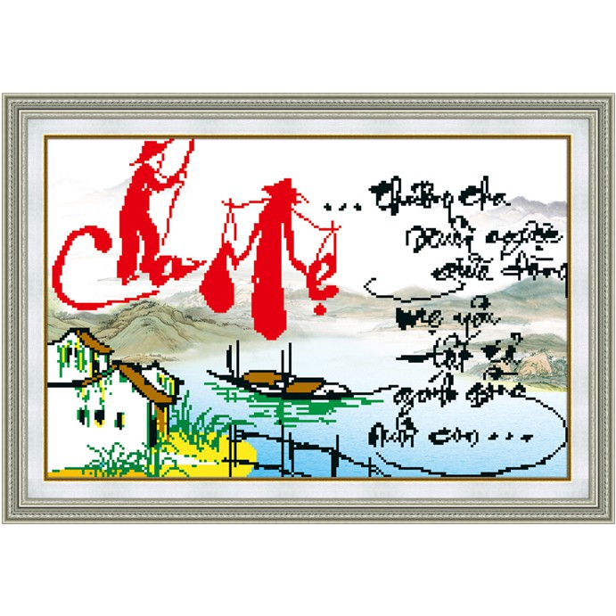 Tranh đính đá hạt tròn AB cha mẹ DF160
