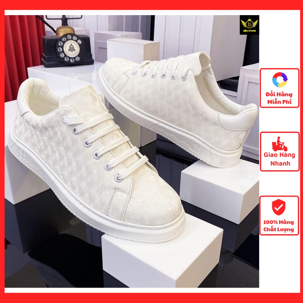 Giày Da Nam 🔴𝑭𝑹𝑬𝑬𝑺𝑯𝑰𝑷🔴  Giày Da Sneaker Nam Trắng Dập Vân Họa Tiết 3D Siêu Chất - Hàng Việt Nam Gia Công Đẹp Phong Cách