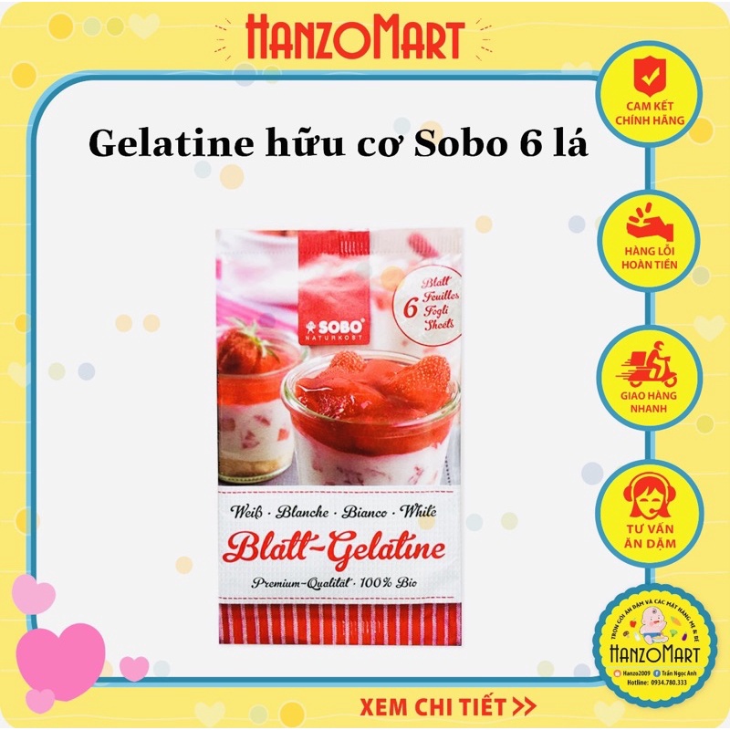 [SOBO] Gelatine/gelatin lá hữu cơ Sobo cho bé (6 lá)