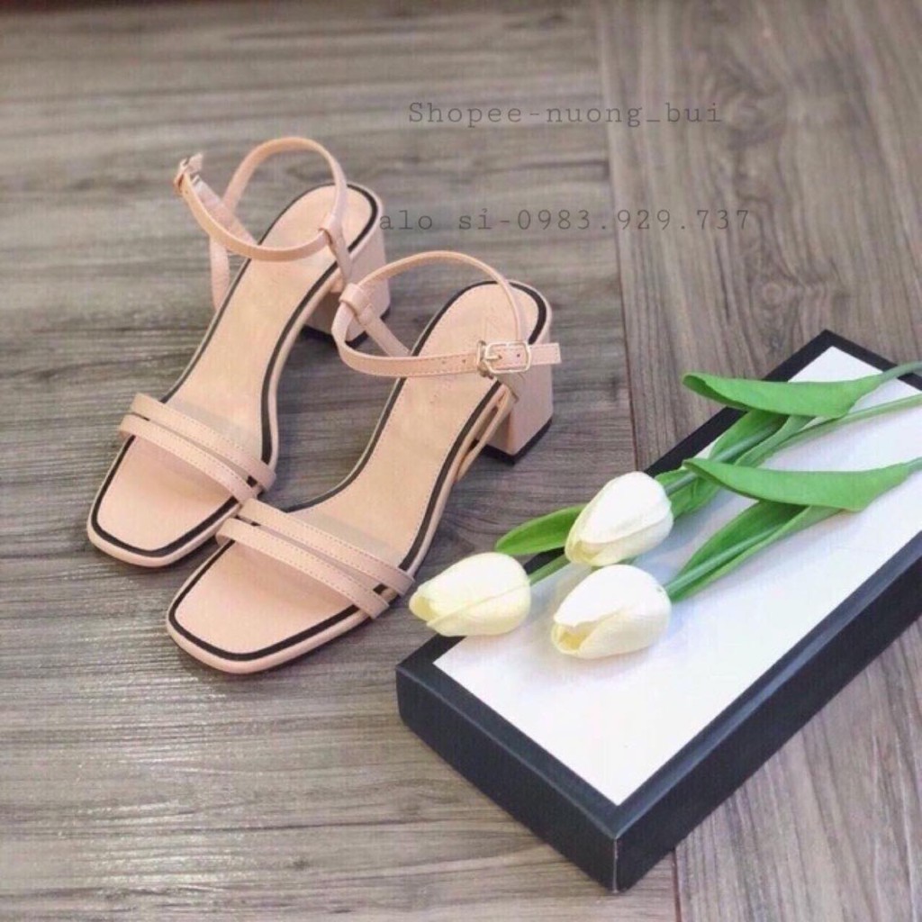 Sandal nữ gót vuông quai mảnh dáng hàn quốc cao 5cm - B50