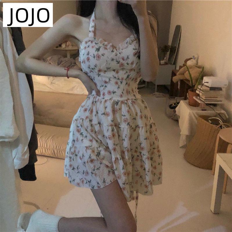 Hàng Mới Về Đầm Ngắn Hai Dây Eo Cao In Họa Tiết Hoa Hồng Thời Trang Mùa Hè Kiểu Pháp Cho Bạn Gái