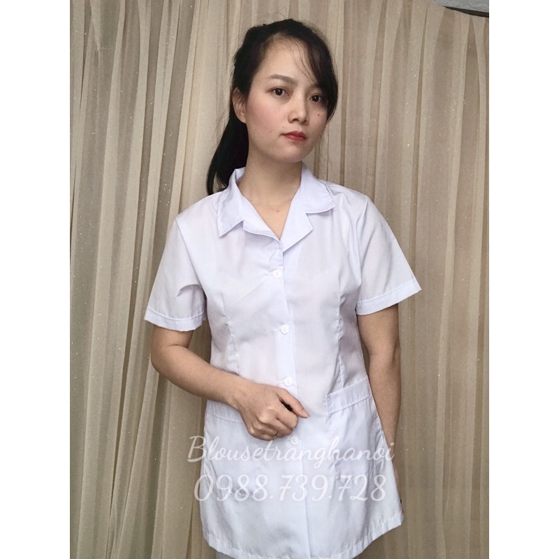 Áo blouse y tá, áo điều dưỡng nam nữ thân ngắn tay ngắn - Blouse trắng Hà Nội