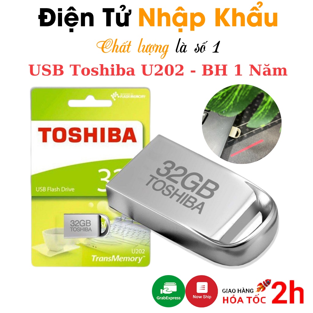 USB Toshiba U202 64gb/32gb/16gb/8gb/4gb Vỏ Kim Loại Nhỏ Gọn, Chống Nước - Bảo Hành 1 Năm
