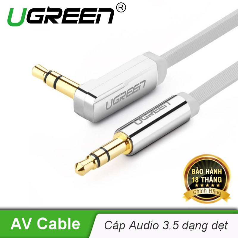 Dây Audio 3.5mm dẹt, mạ vàng 1 đầu vuông 90,TPE UGREEN AV119 - Hãng phân phối chính thức - Hàng chính hãng