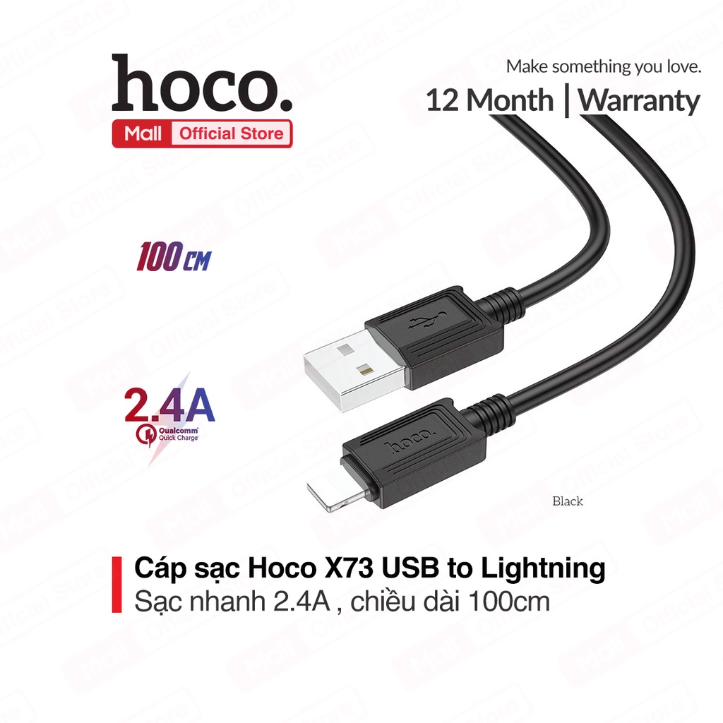 Cáp sạc và truyền dữ liệu Hoco X73 hỗ trợ sạc 2.4A/3.0A chất liệu TPE dài 100cm dành cho Smartphone.