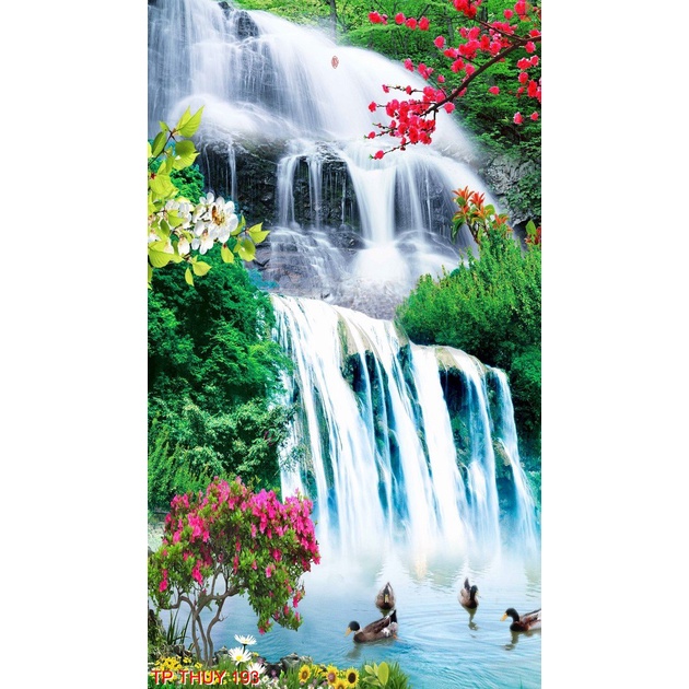 Tranh dán tường 3D phong thủy, thu hút tài lộc, mẫu dọc