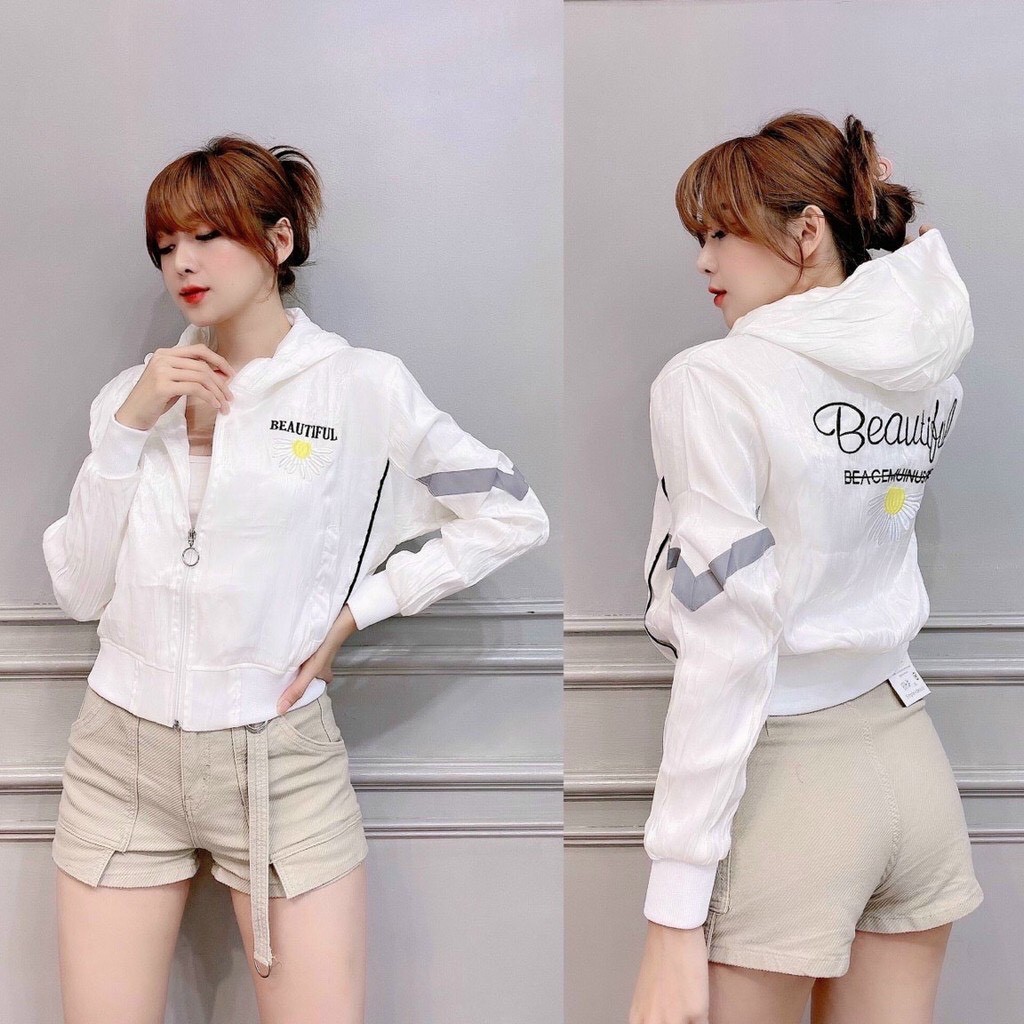 Áo khoác dù Nữ 2 lớp form ôm eo, thêu hoa Cúc Hot trend 2021 | BigBuy360 - bigbuy360.vn