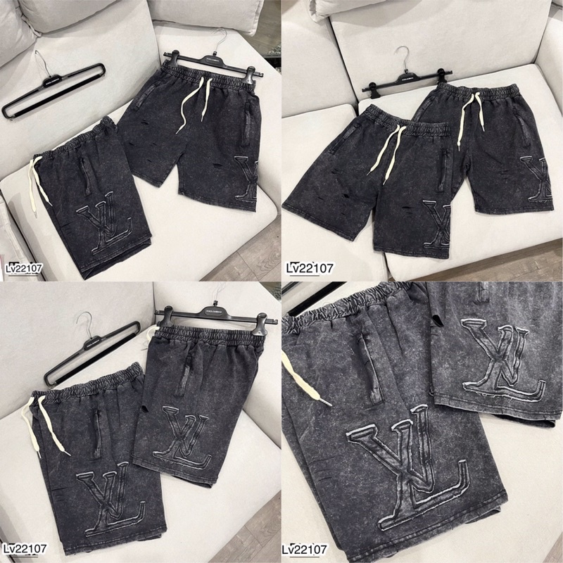 Quần đùi Nam Chất Nỉ LV Thêu Net Căng - Quần Short LV Loang Cao Cấp