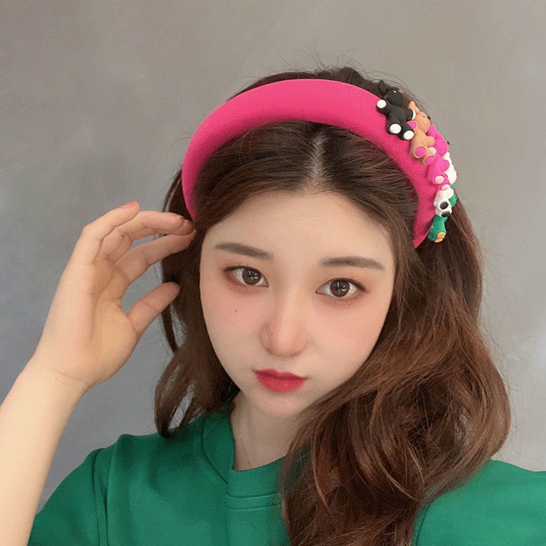 Băng Đô Cài Tóc Hình Gấu Màu Xanh Lá / Đen / Hồng Kiểu Hàn Quốc Xinh Xắn