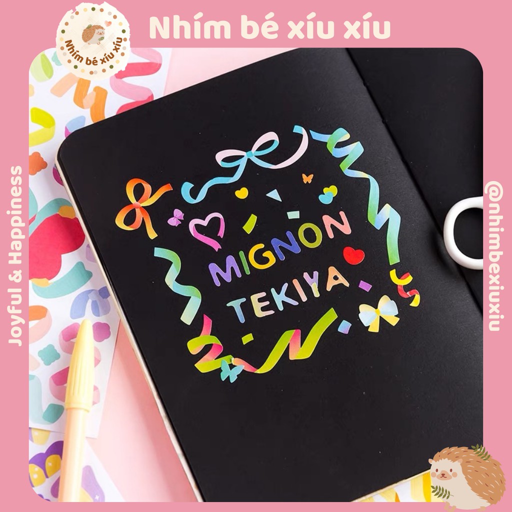 Set 3 tấm sticker ruy băng RAINBOW STAR trang trí sổ tay Kpop journal VT310