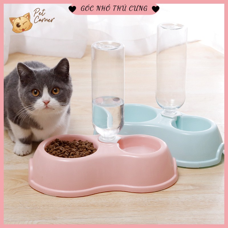 [Siêu tiện dụng] Bát ăn đôi kèm bình nước tự động cho chó mèo