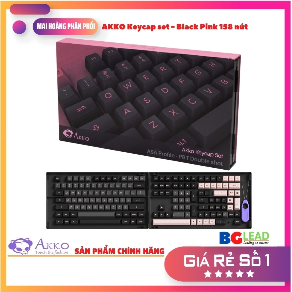 [Chính hãng] Bộ keycaps bàn phím cơ AKKO Keycap set - Black Pink (PBT Double-Shot Cherry|ASA profile) - Mai Hoàng PP