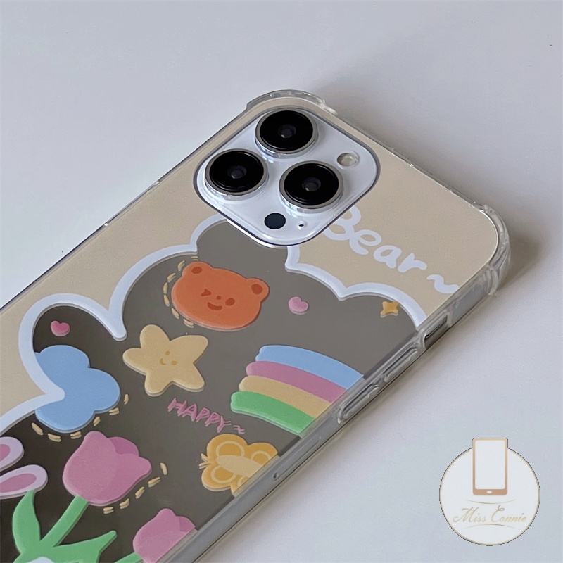 Ốp Điện Thoại Mềm Mặt Gương Có Dây Đeo Hình Gấu 3D Cho iPhone 7 8 14 Plus 11 12 13 14 Pro Max XR X XS Max