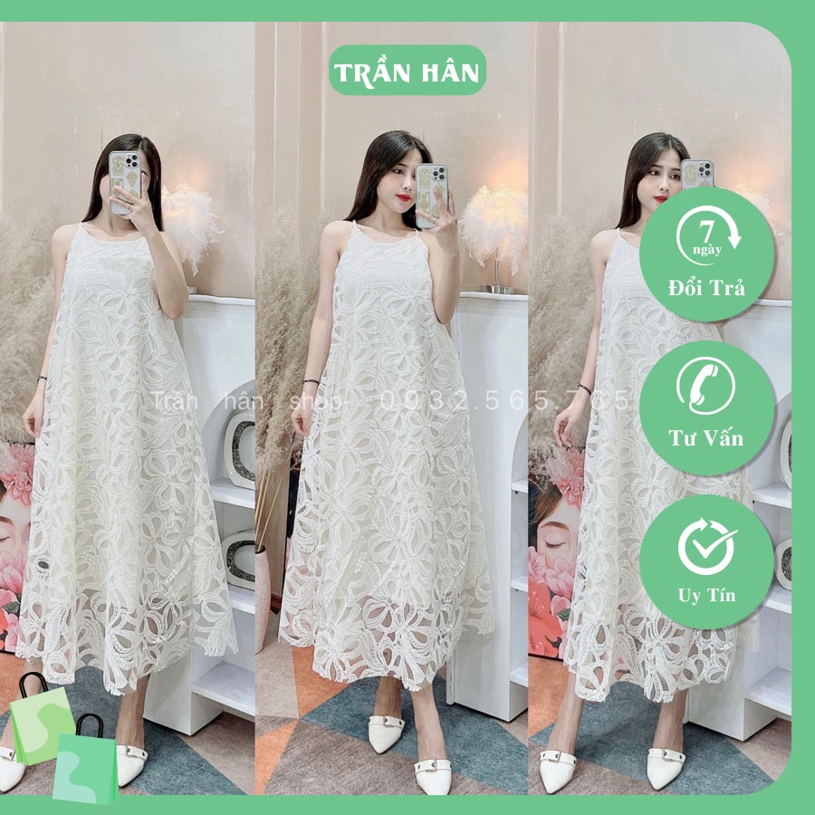 Váy thiết kế nữ cổ yếm chất ren dáng suông sang chanhI Trần Hân Shop 3007400