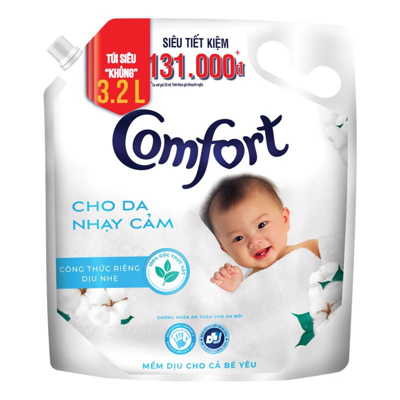 Nước Xả Vải Comfort Đậm Đặc Cho Da Nhạy Cảm Túi 3.2L