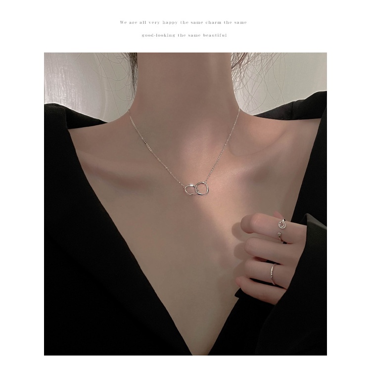 Dây chuyền mặt hình hai chiếc nhẫn lồng vào nhau phong cách thời trang Harajuku kiểu dáng đơn giản