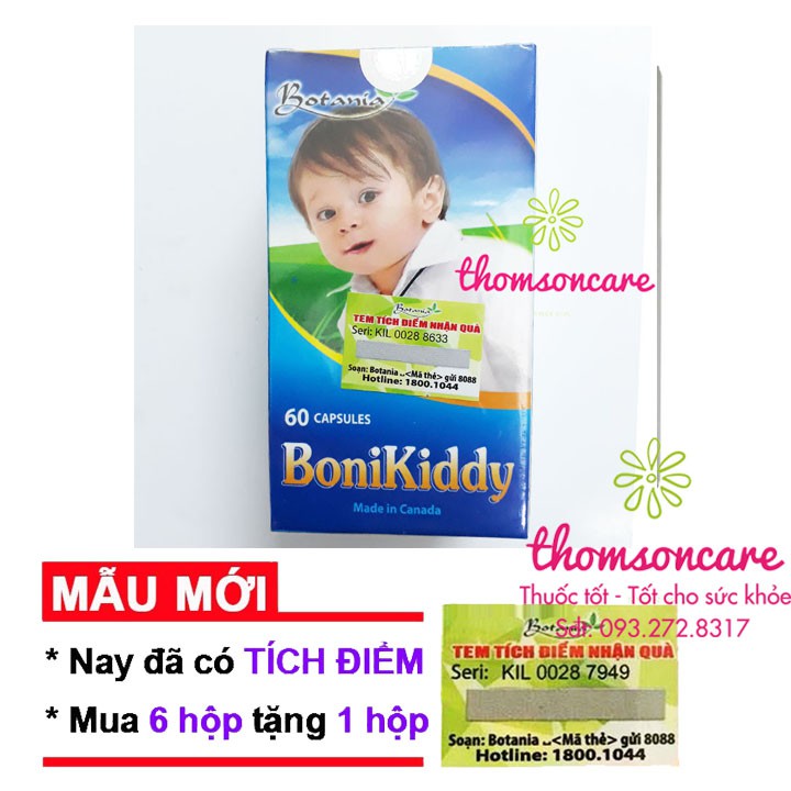 BoniKiddy tăng cường sức đề kháng cho bé - Mua 6 tặng 1 bằng tem tích điểm - Lọ 60 viên