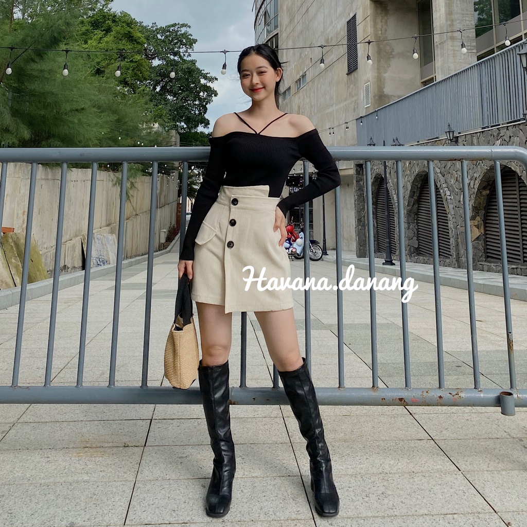 Chân váy chữ a, chân váy ngắn, chân váy cạp lệch chất nhung tăm xịn AE56