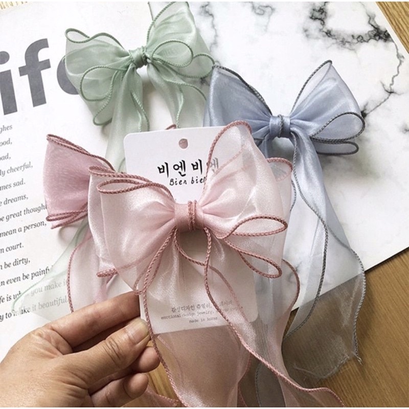 Kẹp tóc nơ voan bèo dễ thương hai tầng