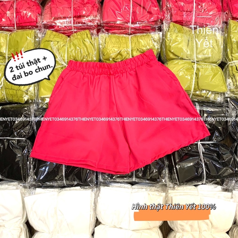 Sét bộ áo bẹt vai tay phồng quần đùi lưng chun màu Hồng sen