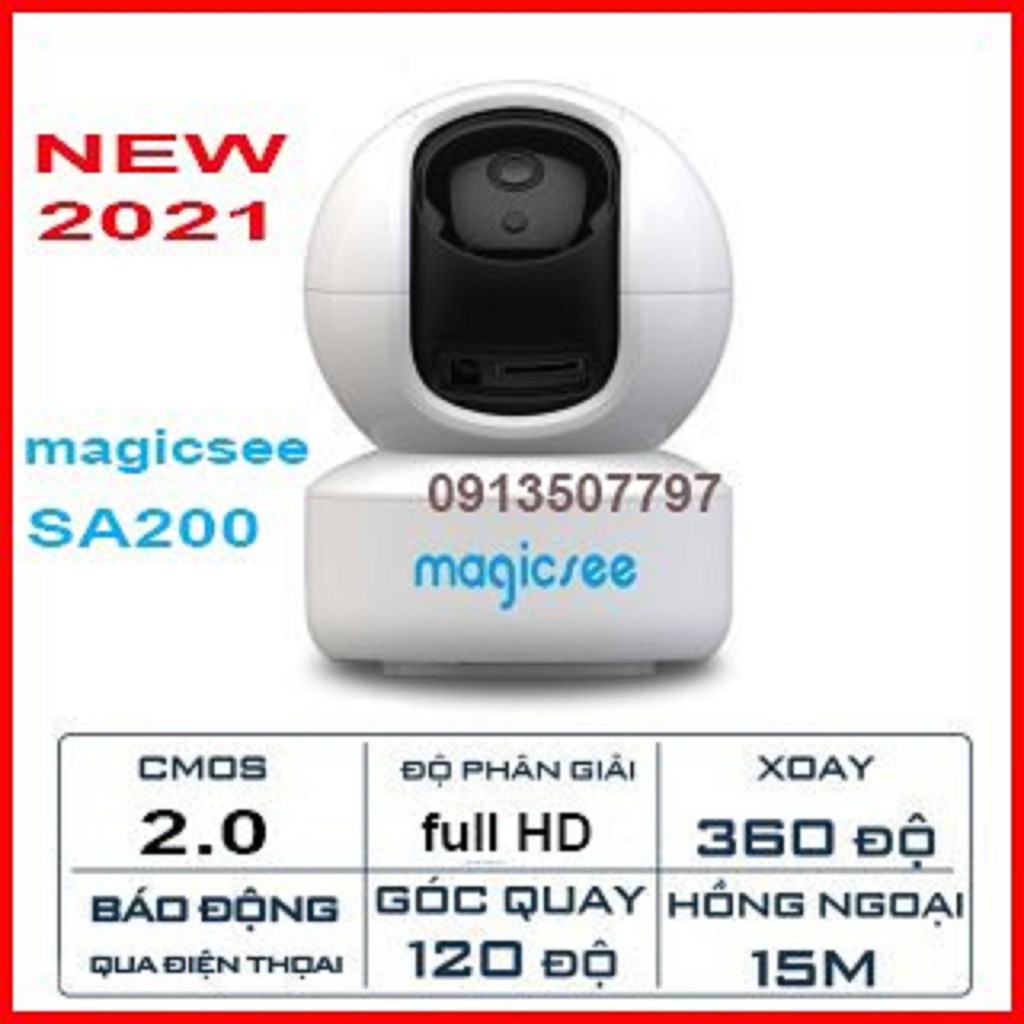 Camera giám sát Wifi Magicsee SA200 tặng thẻ nhớ 64g – 2mpx QHD 2K Xoay 360 độ tối đa  - Bảo hành 1 năm