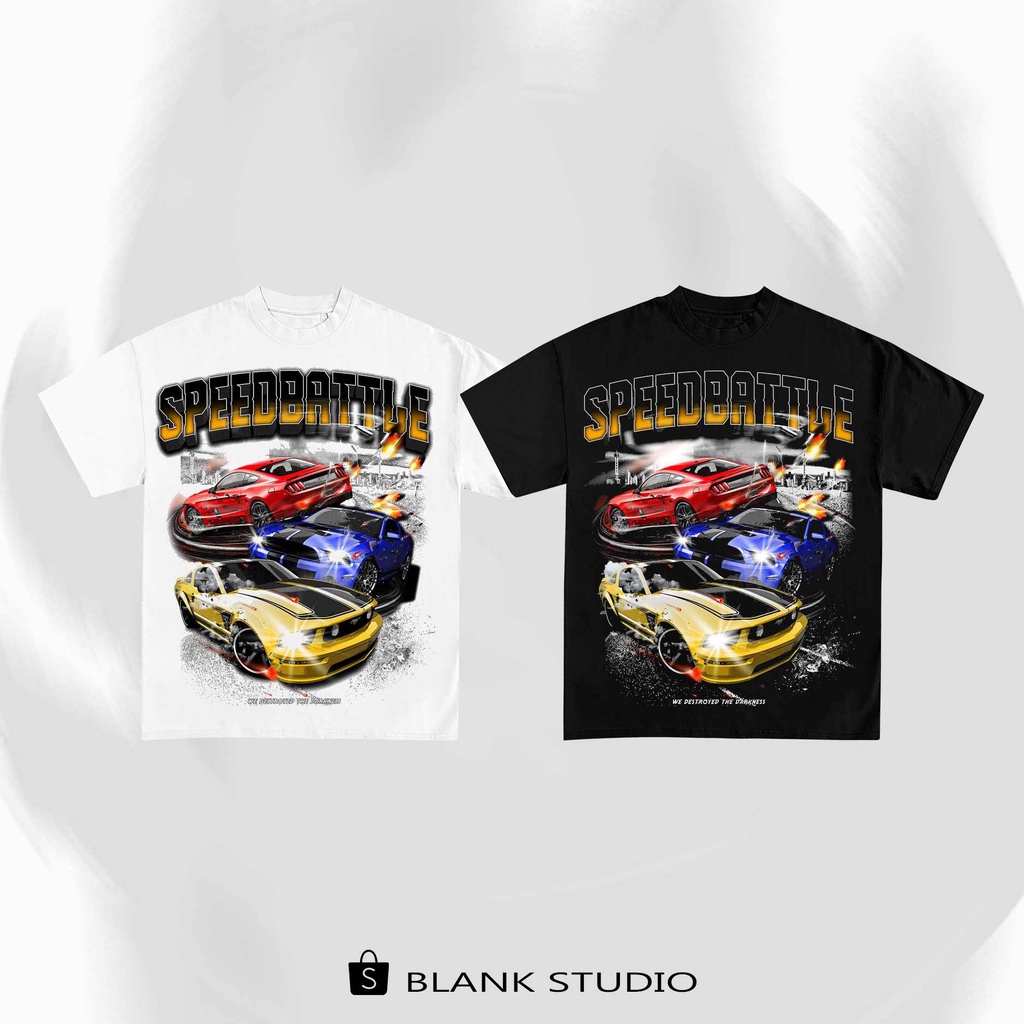 BLANK | Áo Thun SPEEDBATTLE Tay Lỡ Unisex - Đen/Trắng Cổ Tròn
