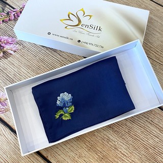 Khăn Tay Lụa SenSilk Thêu Hoa Cẩm Tú Cầu - 100% Silk Made in Vietnam