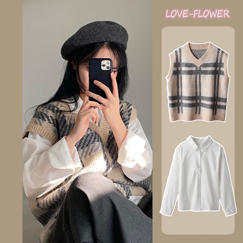 Áo Sweater Không Tay Cổ Chữ V Dáng Rộng Phong Cách Vintage（Separate option）