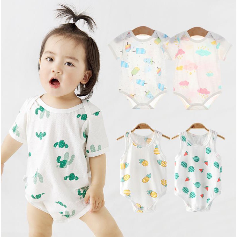 Jumpsuit Tay Ngắn LUCKYCANDY Chất Cotton Dễ Thương Cho Trẻ Sơ Sinh