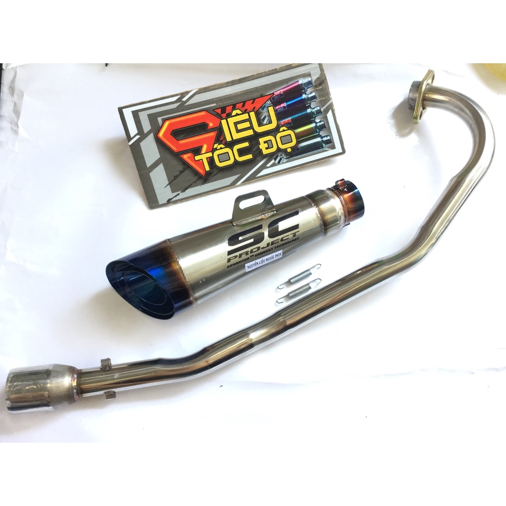 Bộ pô sc xéo ĐUÔI XANH full cổ INOX thẳng gắn nhiều loại xe