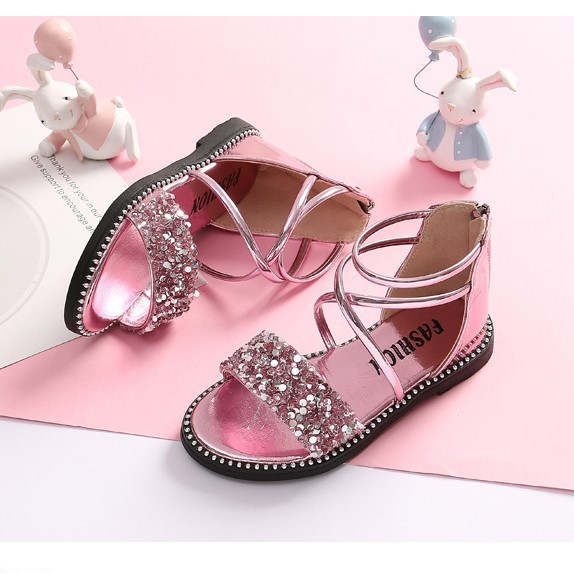 Giày bé gái sandal cổ cao đính hột cho bé