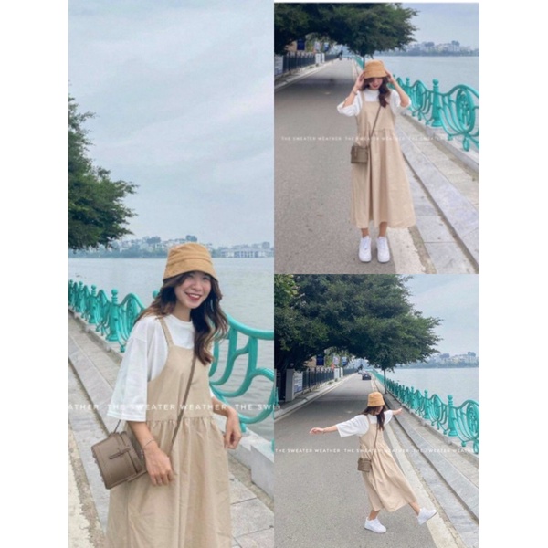 Bộ Yếm Kaki Màu Be Dài Kèm Áo Thun Cotton X003
