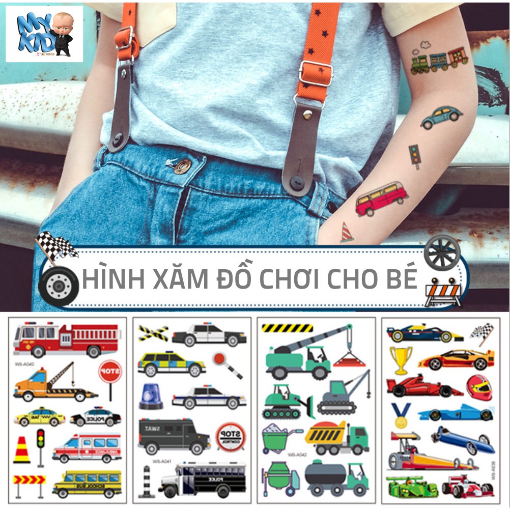 Sticker hình xăm dán tuổi thơ TATOO XE PHƯƠNG TIỆN GIAO THÔNG đồ chơi cho bé trai bé gái