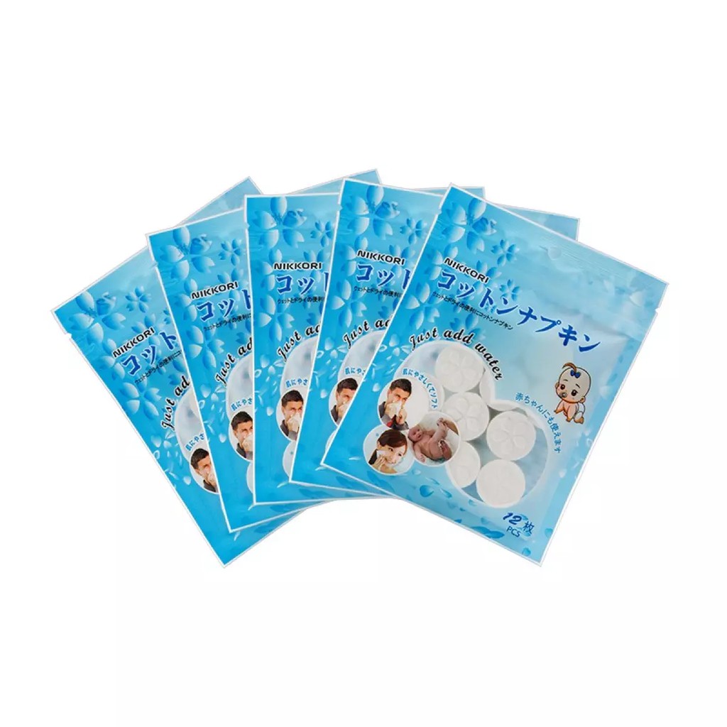 Khăn nén NIKKORI Okamura gói 50c giúp tẩy trang, lau mặt dạng viên nén tiện lợi, an toàn cho cả trẻ sơ sinh
