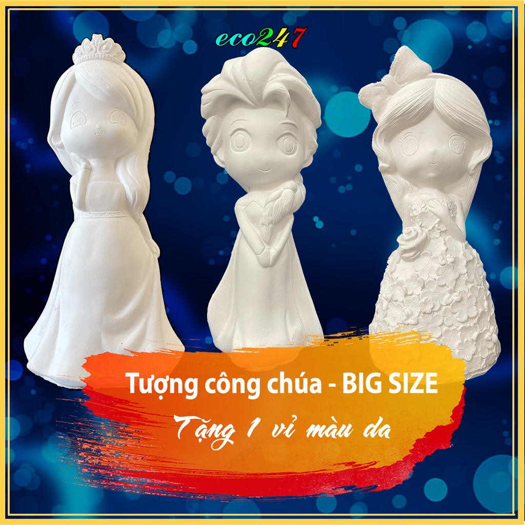 Tượng tô màu công chúa BIG SIZE 24-27cm cho bé, kèm vỉ 8 màu. tượng thạch cao rèn luyện tính kiên nhẫn - Eco 247