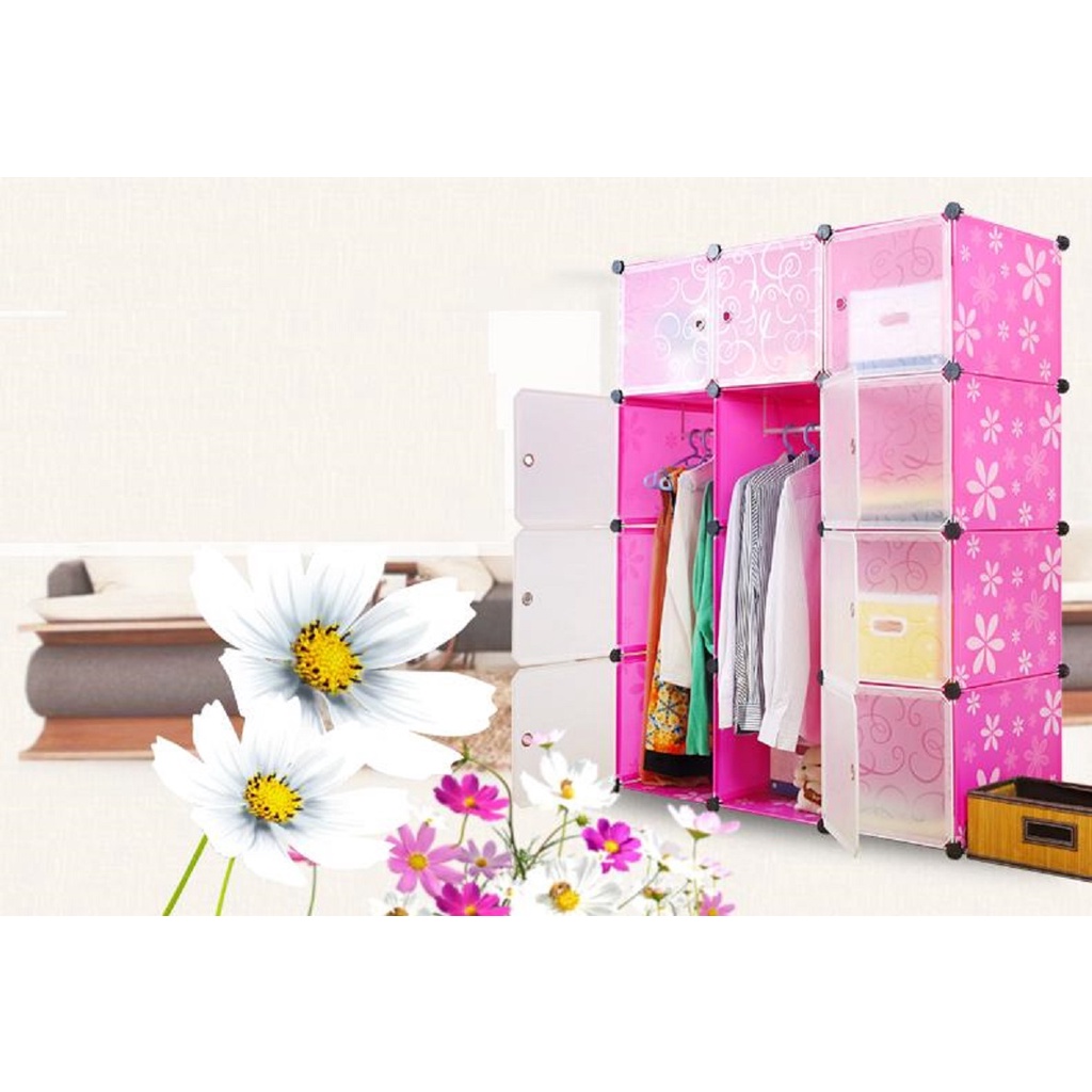 TỦ NHỰA GHÉP 12 NGĂN - TONE MÀU HỒNG SIÊU XINH - DECAL DÁN ĐẶC SẮC