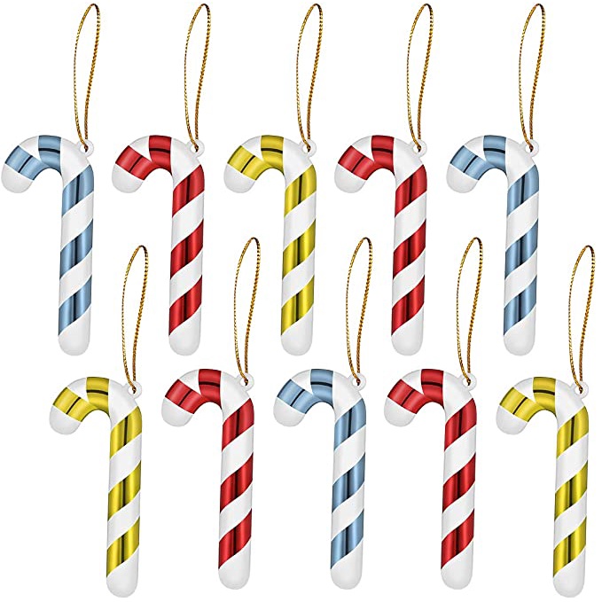 Set 12 mặt dây treo hình kẹo gậy nhiều màu sắc trang trí cây thông Giáng sinh năm mới