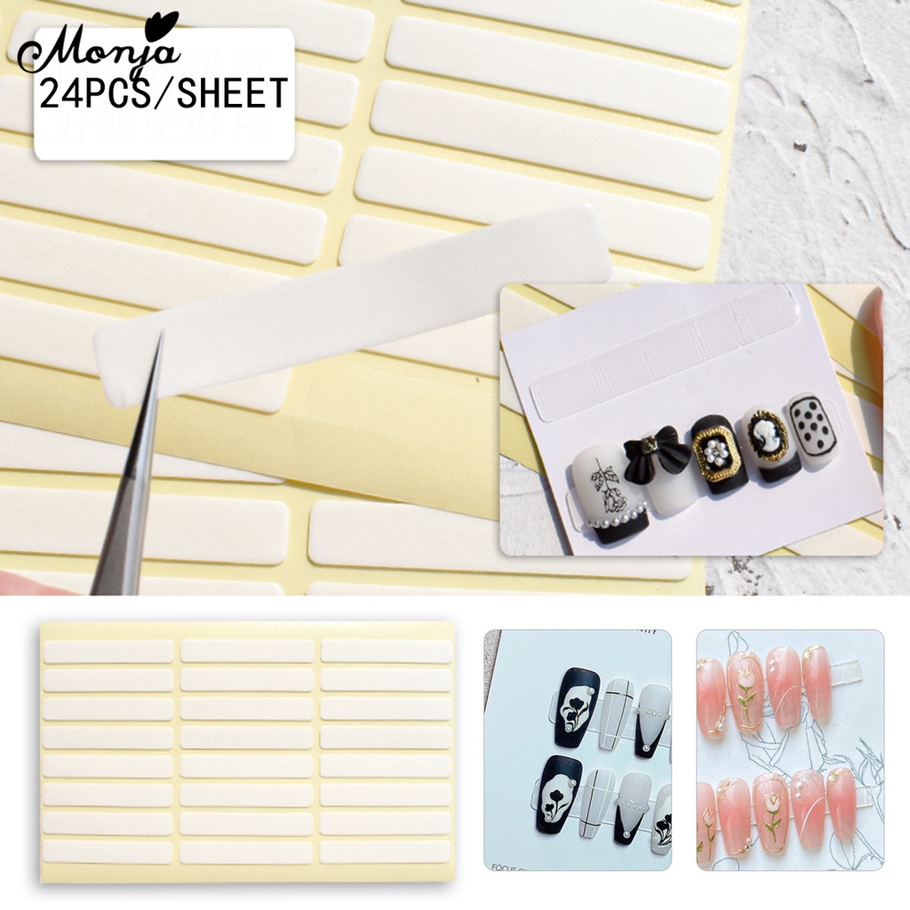 Monja Set 24 Băng Keo Hai Mặt Dính Đứng Dán Móng Tay Giả Trưng Bày