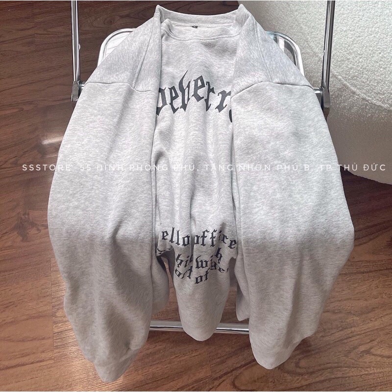 Áo Sweater In Chữ Thái Màu Xám-Áo Nỉ cổ Tròn From Rộng Unisex Mặc Đơn Đôi Nhóm Chất Nỉ Dày Dặn