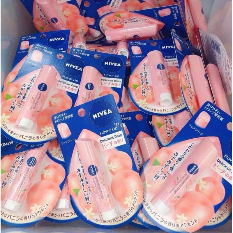 Son Dưỡng Mềm Môi Nivea Trái Cây Peach &amp; Vanilla Flavar 3.5gr Nội Địa Nhật