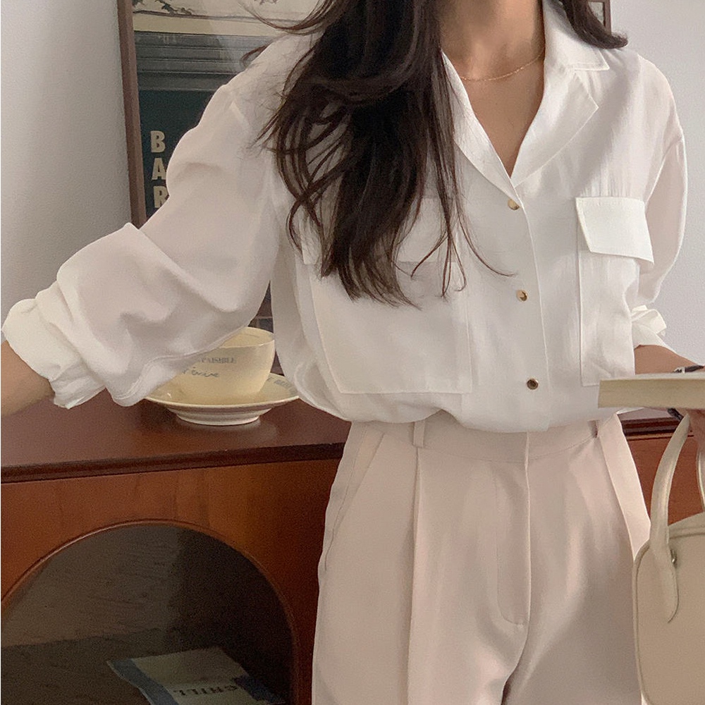 Áo sơ mi SUXI dài tay đơn giản phong cách Hàn Quốc cổ điển thời trang