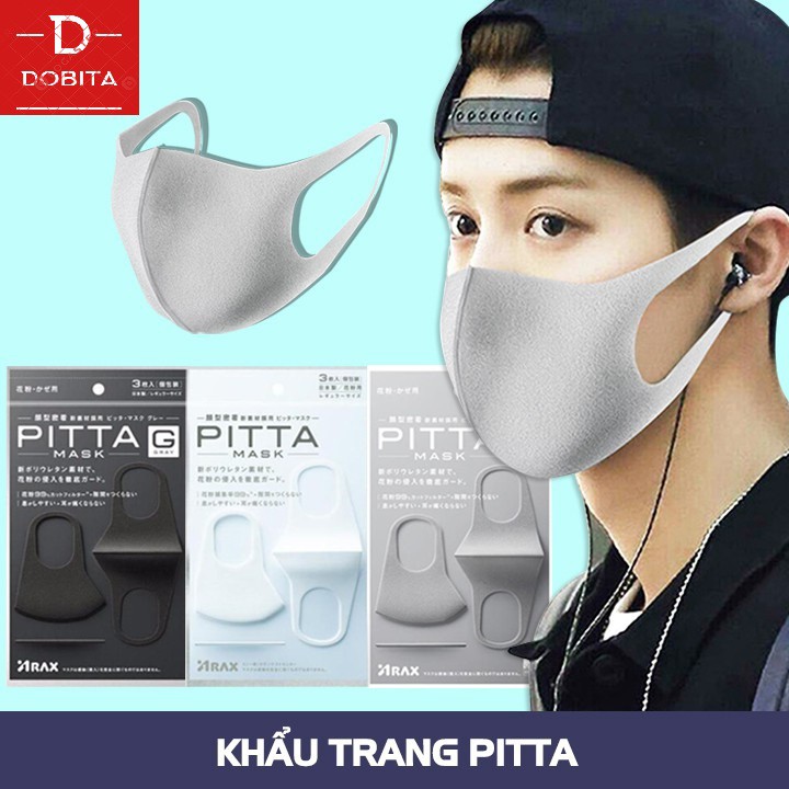 PITTA MASK - Set 3 chiếc Khẩu trang nội địa Nhật Bản (trắng, xám, đen)