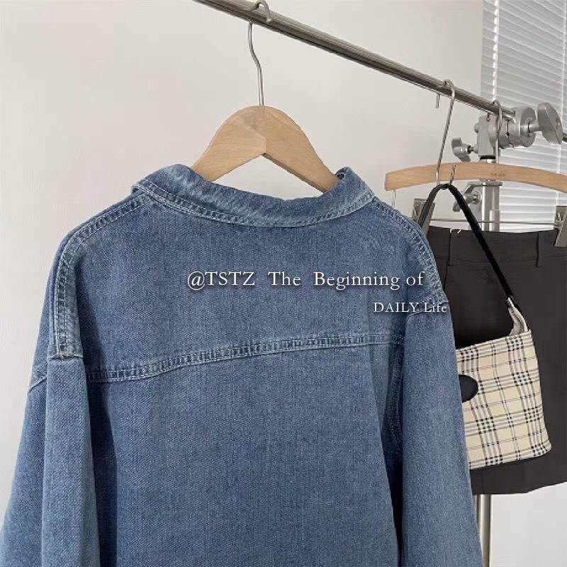 Áo Sơ Mi Jeans Dài Tay Dáng Rộng Phong Cách Trẻ Trung Năng Động