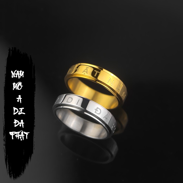 Sỉ nhẫn xoay titan khắc Nam Mô A Di Đà Phật siêu đẹp, bền màu, đeo tay vạn sự may