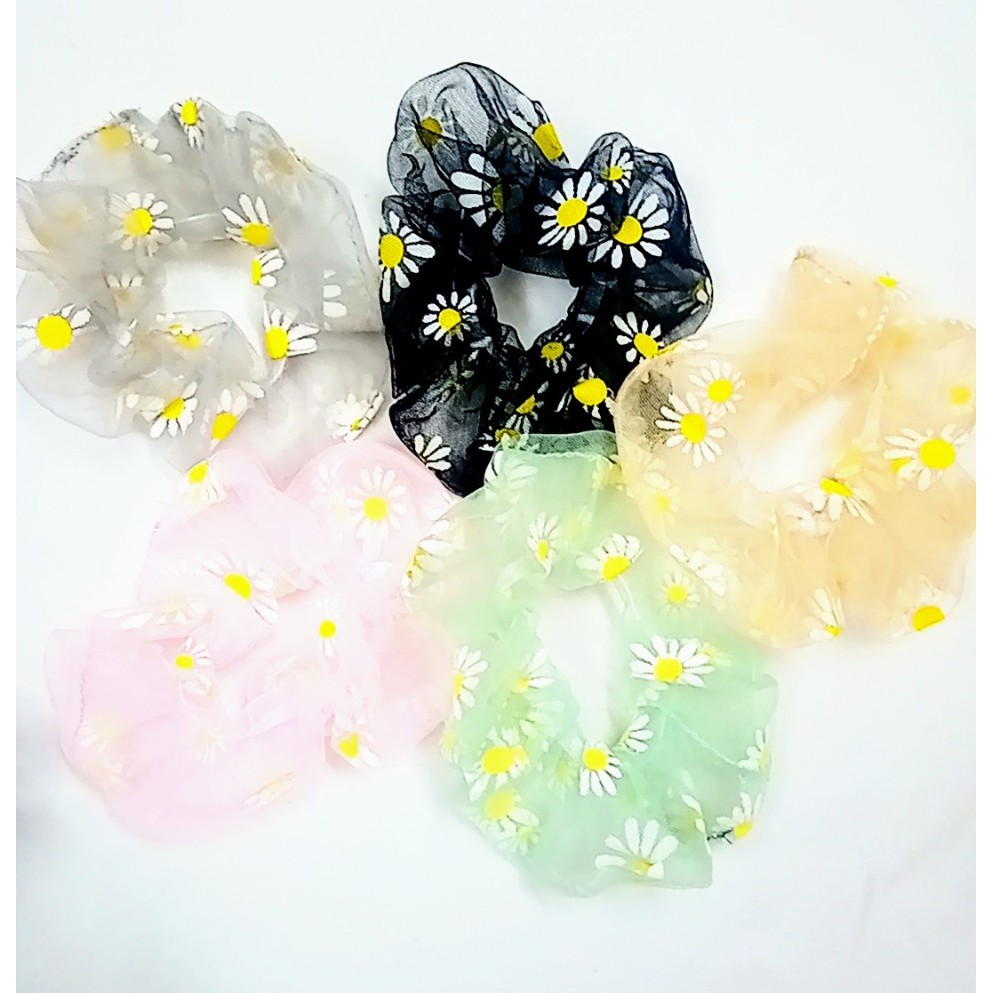 CỘT TÓC SCRUNCHIES VẢI HOA CÚC LƯỚI THỜI TRANG