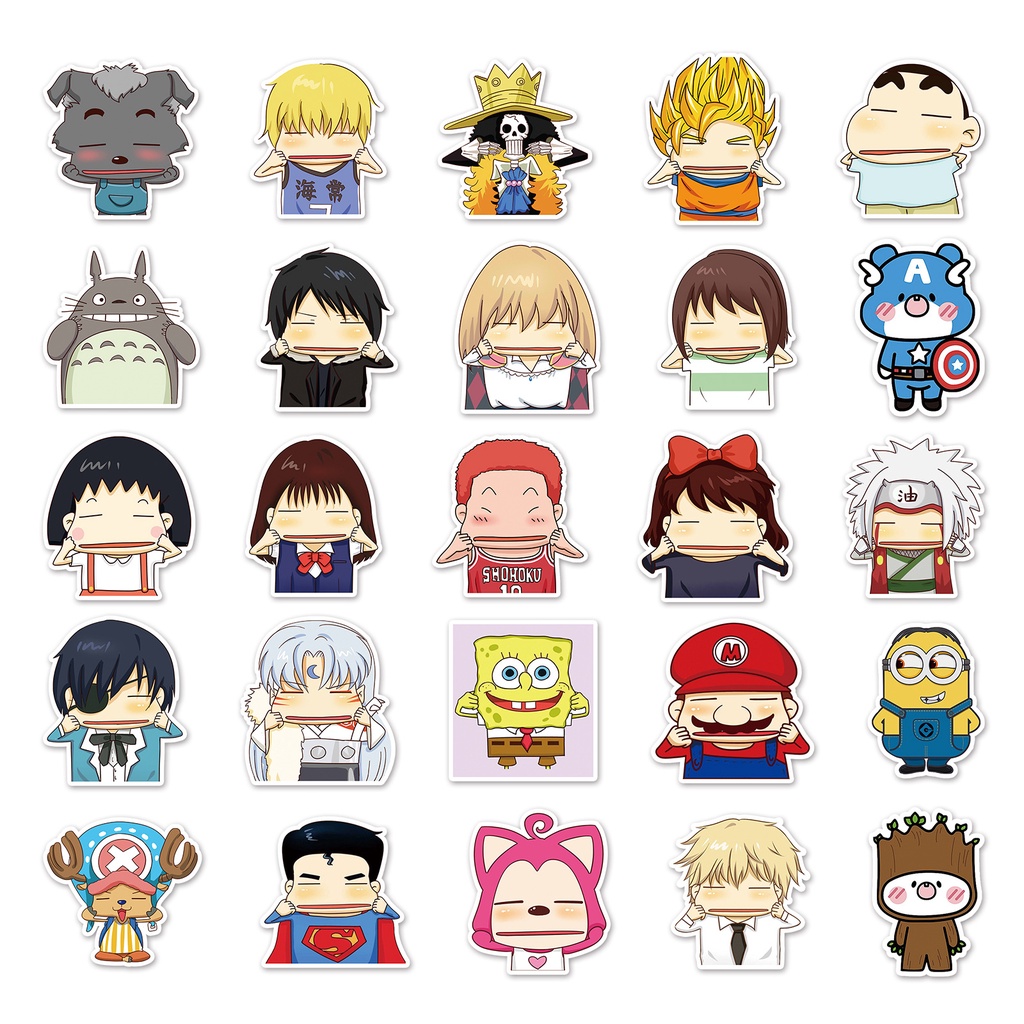 Combo 30 Sticker Chống Nước Decal Dán Điện Thoại Laptop Mũ Bảo Hiểm Vali Guitar Bình Nước Sổ Tay [Khuôn Mặt Hoạt Hình]