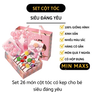 Kẹp tóc cho bé - hộp phụ kiện 26 món dây cột tóc, nơ phong cách hàn quốc 8707