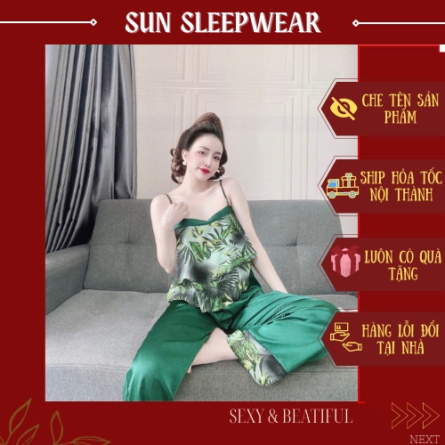 Bộ Đồ Ngủ Mặc Nhà Nữ  ⚡ SIÊU HOT ⚡ Lụa Chiffon Siêu Mịn, Sang Chảnh [ Size < 60kg] - Sun shop