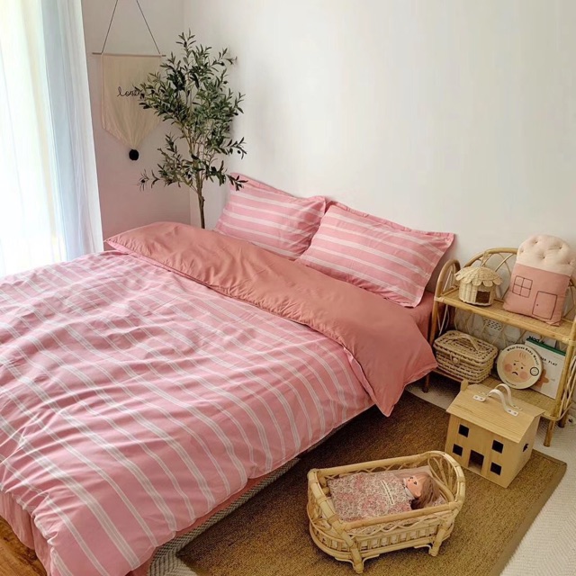 Cotton poly - hồng đất -  bộ vỏ chăn ga giường